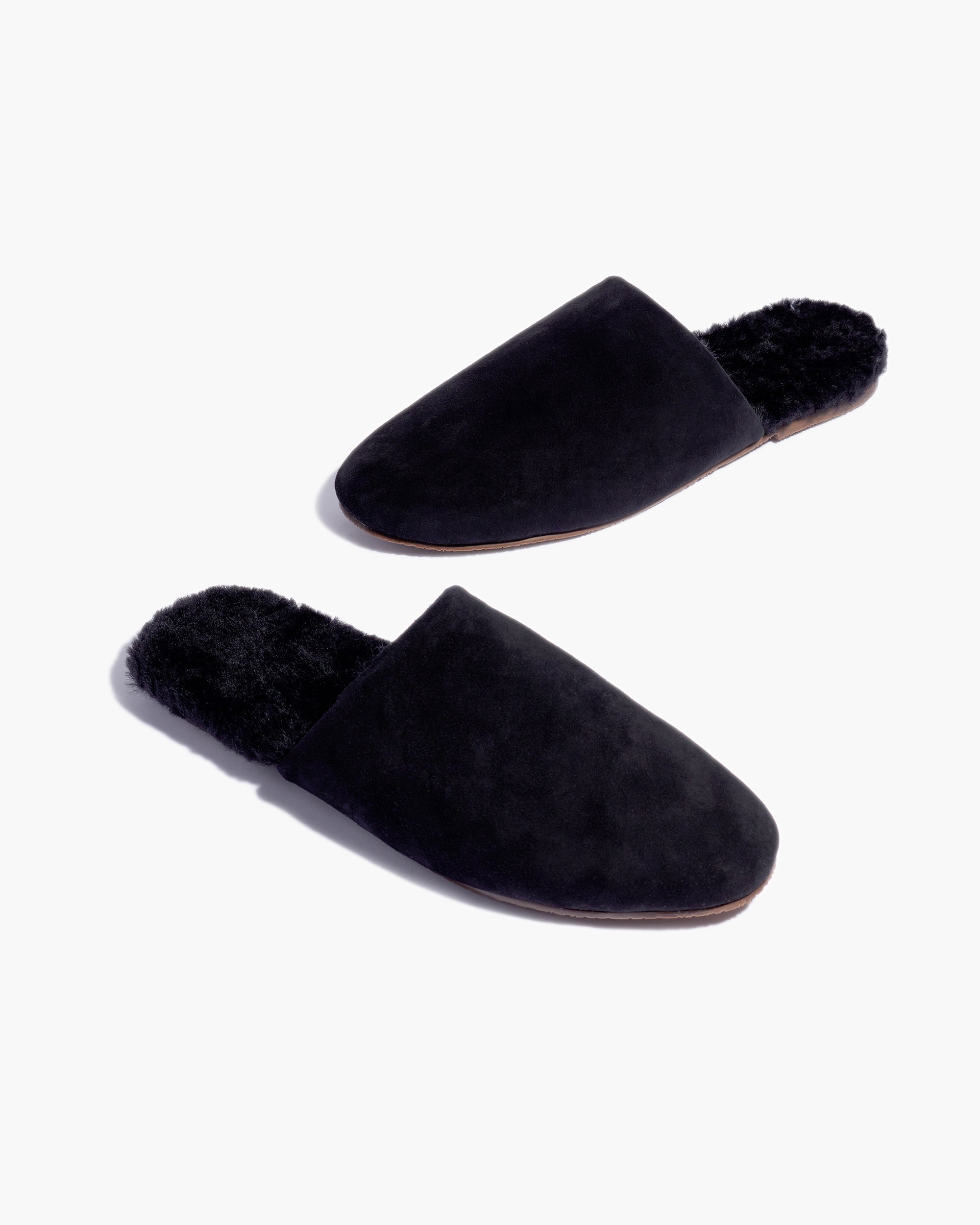 TKEES Ines Shearling Women's Slides Black | LG7981205