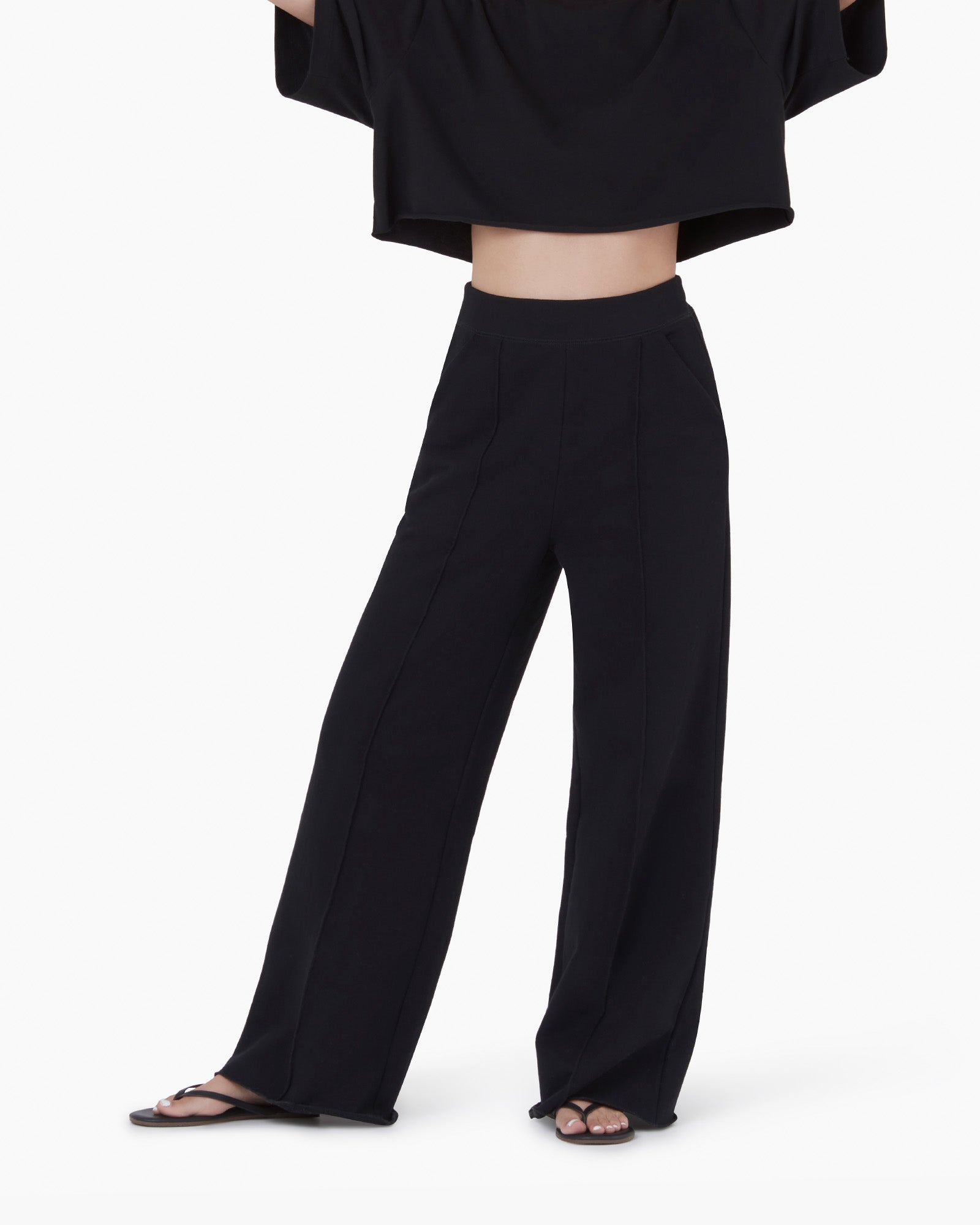 TKEES Raw Edge Wide Leg Women's Pants Black | VU1409853