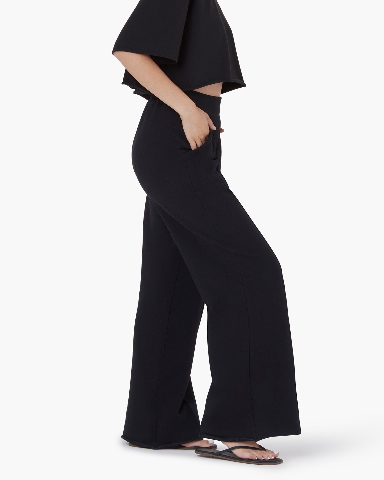 TKEES Raw Edge Wide Leg Women's Pants Black | VU1409853